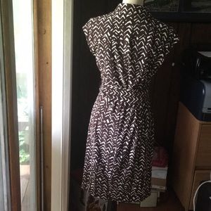 Chaps Dresses - Chaps Brown & White Print Faux Wrap V-Neck Dress Chaps Dresses - Chaps Brown & White Print Faux Wrap V-Neck Dress